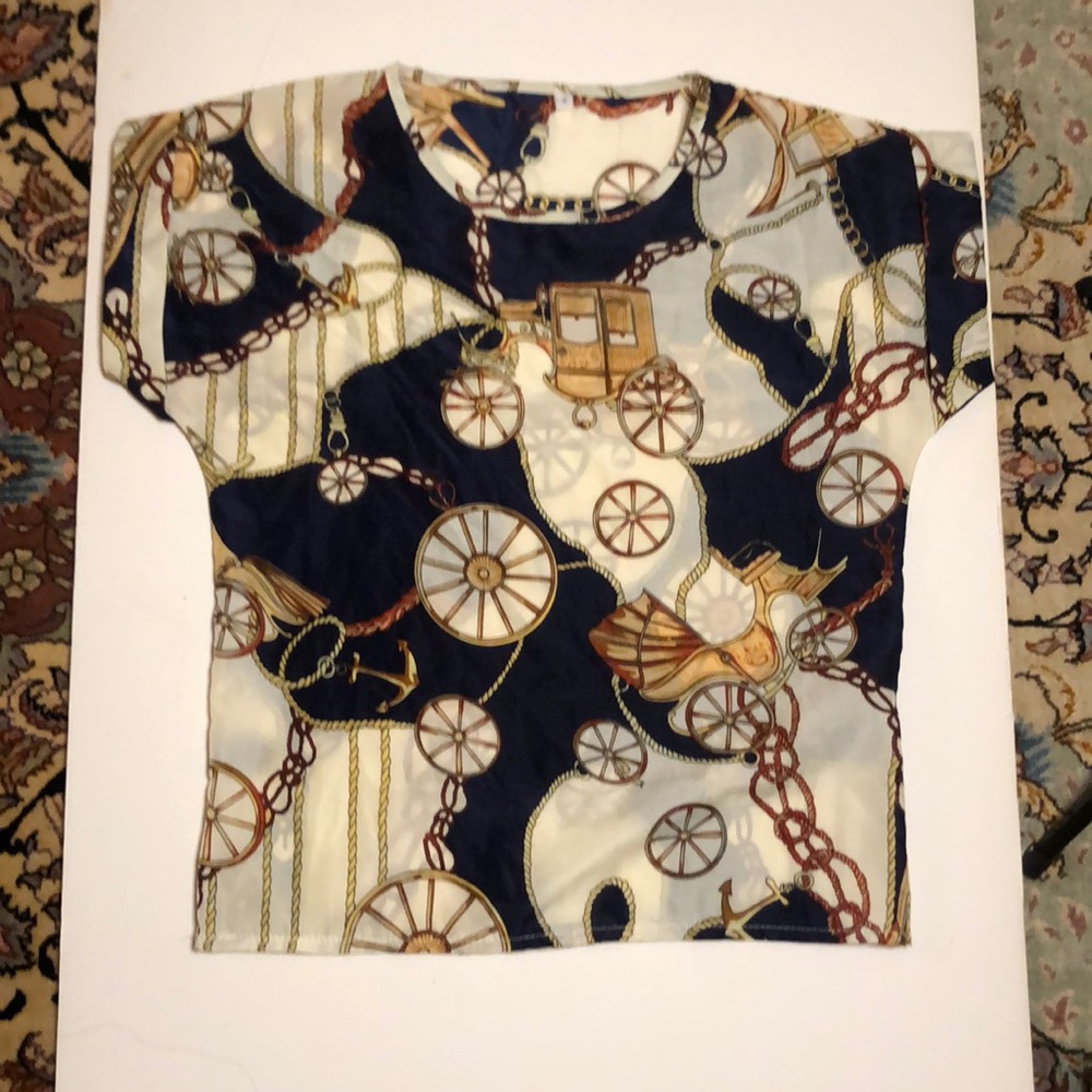 Patterned Gold and Blue Blouse Size Small